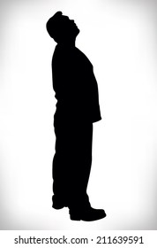 silhouette of a paunchy man looking up