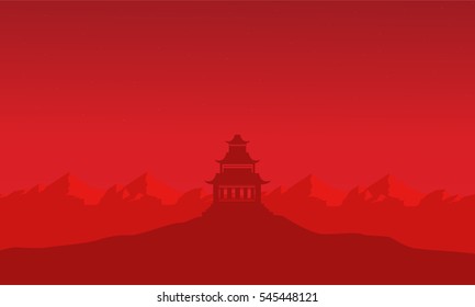 Silhouette of pavilion on mountain backgrounds