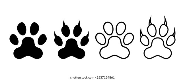 silhouette of paw print illustration in flat design collection.clip art paw print line art design