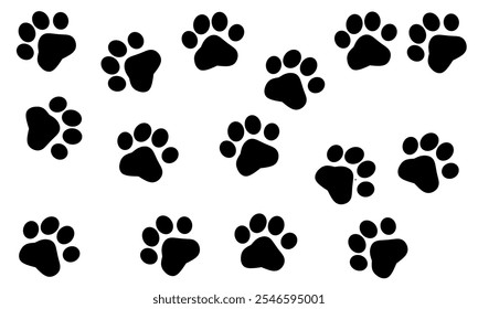 Silhouette of paw prints isolated on a white background. Simple and clean design ideal for pet-related themes, veterinary services, animal logos, or decorative elements for creative projects