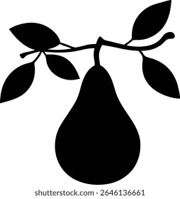 Silhouette Of A Pear Hanging From A Branch - High Quality Vector Graphic