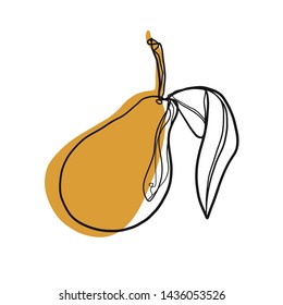 Silhouette pear one line drawing fruit. Organic simple icon. Food object in minimal graphic hand drawn style. 