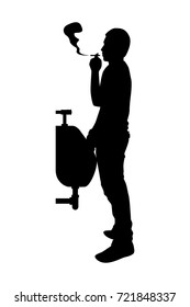 Silhouette peeing man on white background