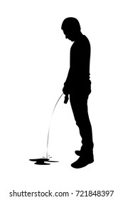 Silhouette peeing man on white background