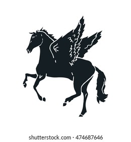 The silhouette of a Pegasus on a white background, a horse with wings