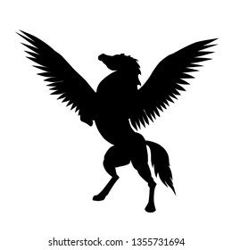 Silhouette of pegasus. Pegasus vector illustration. Magical, mystical animal illustration.