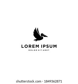 Silhouette Pelican Fly Elegant Vector Logo Illustration