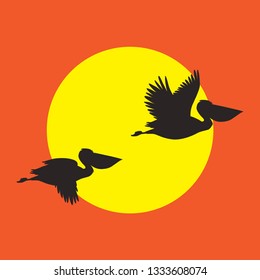 Silhouette Of A Pelican Flying Vector Background