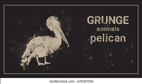 Silhouette Pelican In Grunge Design Style Animal Icon Vector Illustration