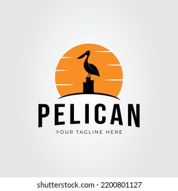 silhouette pelican or heron bird logo vector illustration design