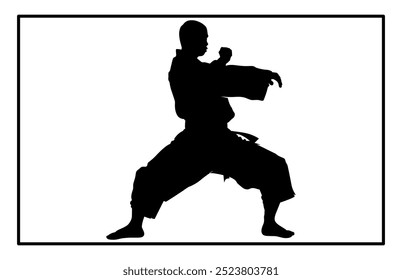 Silhueta de Pencak Silat Atleta em ação, silhuetas de artes marciais pencak silat com pose de ação diferente.