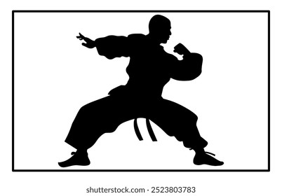 Silhueta de Pencak Silat Atleta em ação, silhuetas de artes marciais pencak silat com pose de ação diferente.