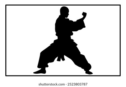 Silhueta de Pencak Silat Atleta em ação, silhuetas de artes marciais pencak silat com pose de ação diferente.