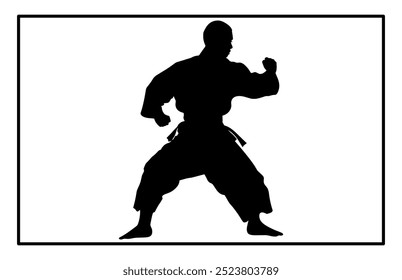 Silhueta de Pencak Silat Atleta em ação, silhuetas de artes marciais pencak silat com pose de ação diferente.