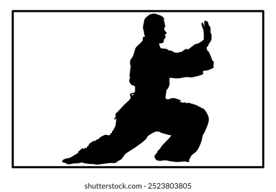 Silhueta de Pencak Silat Atleta em ação, silhuetas de artes marciais pencak silat com pose de ação diferente.