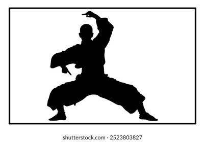 Silhueta de Pencak Silat Atleta em ação, silhuetas de artes marciais pencak silat com pose de ação diferente.