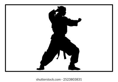 Silhueta de Pencak Silat Atleta em ação, silhuetas de artes marciais pencak silat com pose de ação diferente.