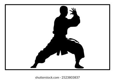 Silhueta de Pencak Silat Atleta em ação, silhuetas de artes marciais pencak silat com pose de ação diferente.