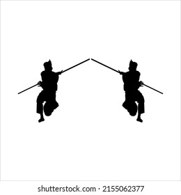 Silhouette Of 'Pencak Silat' Athlete, Pencak Silat Is Martial Art From Indonesia. Vector Illustration 