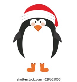 silhouette of penguin with boots and christmas hat vector illustration