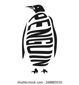 Silhouette of penguin with concept word inside. Vector illustration