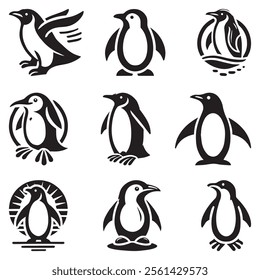 Silhouette of penguin. Cute animals illustration. Vector print for poster, postcard, pattern.
