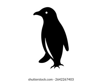 Silhouette of a Penguin on a Snowy Landscape,  silhouette of a penguin standing on a snowy or icy surface, penguin, silhouette, bird, black and white, animal, wildlife, arctic, antarctic, snowy, ice. 