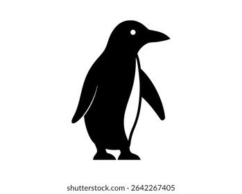 Silhouette of a Penguin on a Snowy Landscape,  silhouette of a penguin standing on a snowy or icy surface, penguin, silhouette, bird, black and white, animal, wildlife, arctic, antarctic, snowy, ice. 