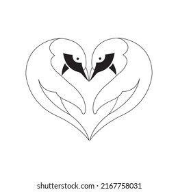Silhouette of penguins in the shape of a heart. Minimalist style. Design suitable for decor, greeting card, Valentine's day, logo, t-shirt print, tattoo, company emblem. Vector isolated illustration