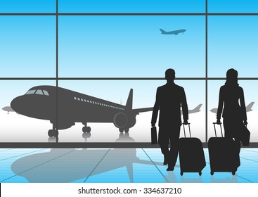 silhouette people in an airport