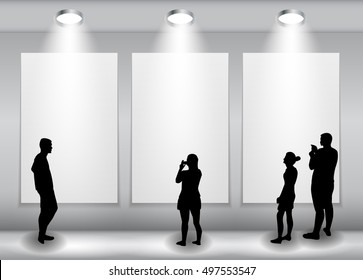 Silhouette of people in Background with Lighting Lamp and Frame look at the Empty Space for Your Text, Object or advertisement. Vector Illustration. EPS10