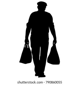 Silhouette of People with bag and shopping on White Background.
