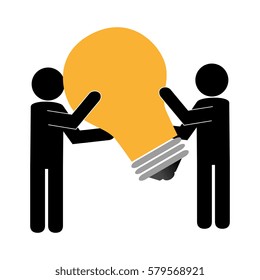 silhouette people with big light bulb icon