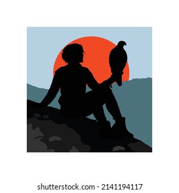 silhouette of people with birds in hand flat icon vector