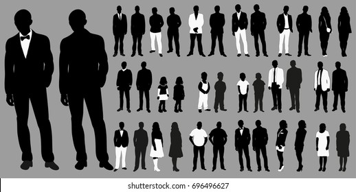 Silhouette of people black and white vector illustration set