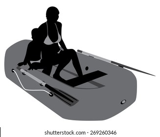 silhouette of people in a boat on white background vector