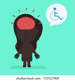 Silhouette people with brain highlight vector illustration: disabled