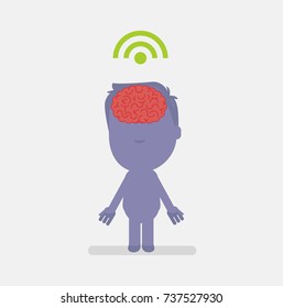 Silhouette people with brain highlight vector illustration: Connection