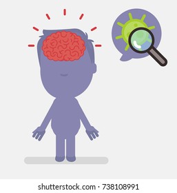 Silhouette people with brain highlight vector illustration: Virus
