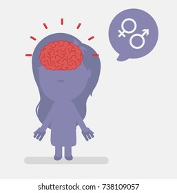 Silhouette people with brain highlight vector illustration: Sex