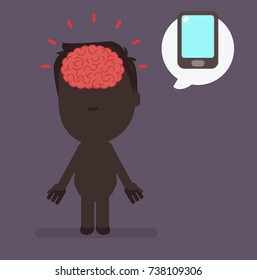 Silhouette people with brain highlight vector illustration: Smartphone