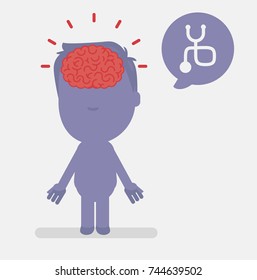 Silhouette people with brain highlight vector illustration: Healthcare