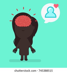 Silhouette people with brain highlight vector illustration: Datting