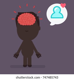 Silhouette people with brain highlight vector illustration: Datting
