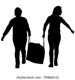 Silhouette of People carrying bag luggage on White Background.