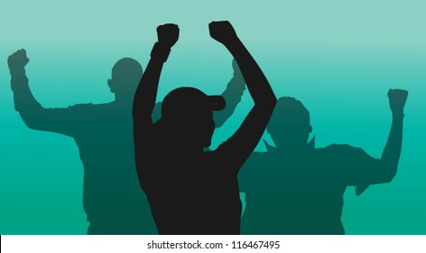 Silhouette of people cheering