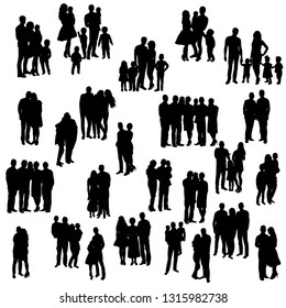 Silhouette People Children Stand Family Set Stock Vector (royalty Free 