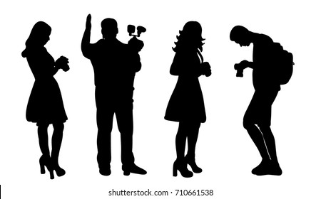 Silhouette People Collection Set Silhouettes Standing Stock Vector ...