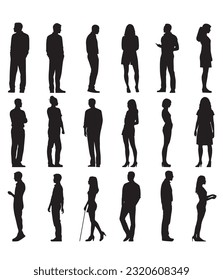 Silhouette of people collection, vector, men and women isolated on white background 
