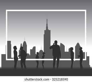 Silhouette people with copyspace frame.
